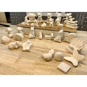 Mini Ceramic Paintable Pieces Lot – 27 Small Craft Figurines Unpainted